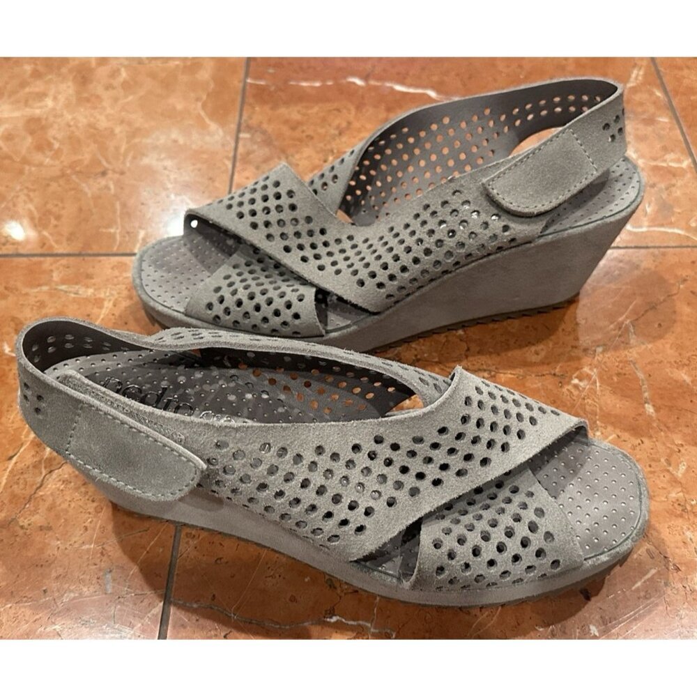 PEDRO GARCIA FEDERICA CROSSOVER GREY SUEDE LEATHER SLINGBACK SANDALS WEDGE M LN - Picture 2 of 8